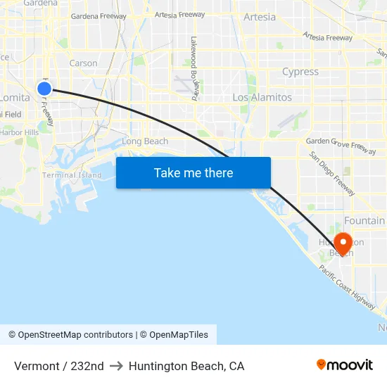 Vermont / 232nd to Huntington Beach, CA map