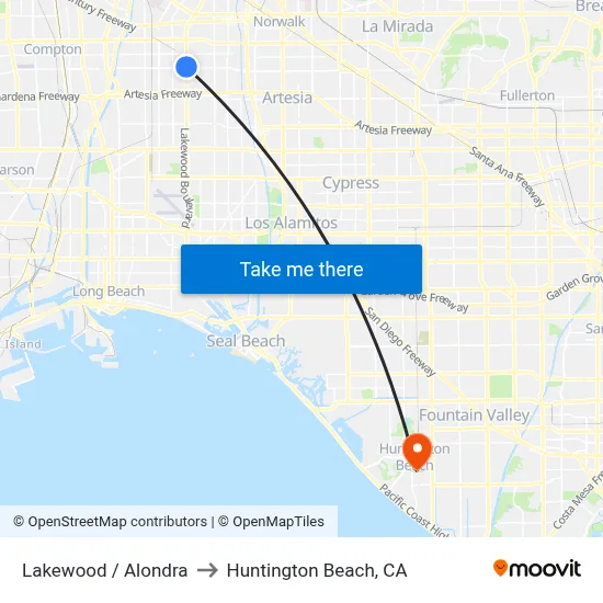 Lakewood / Alondra to Huntington Beach, CA map