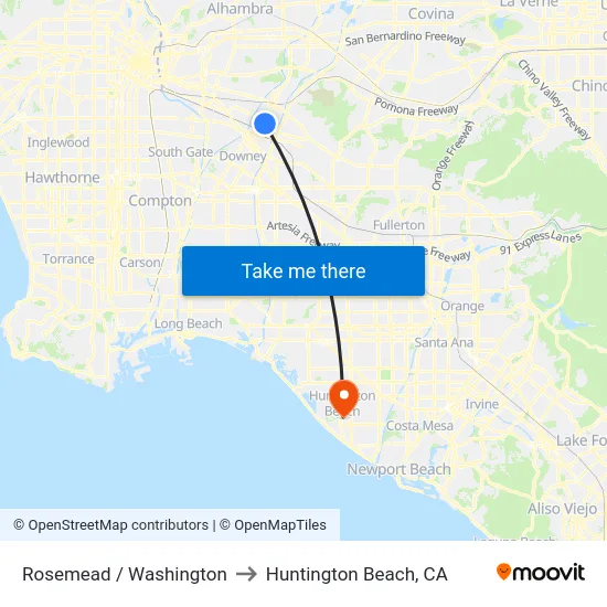 Rosemead / Washington to Huntington Beach, CA map