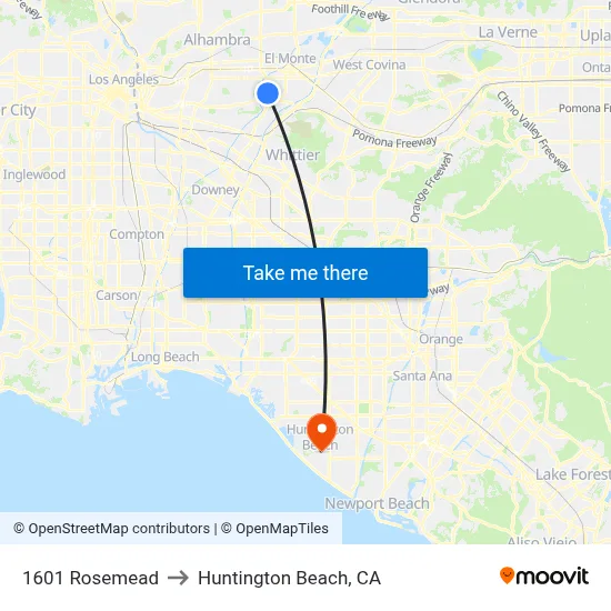 1601 Rosemead to Huntington Beach, CA map