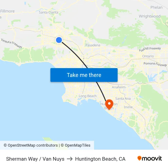 Sherman Way / Van Nuys to Huntington Beach, CA map
