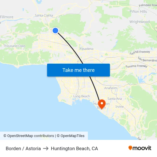 Borden / Astoria to Huntington Beach, CA map