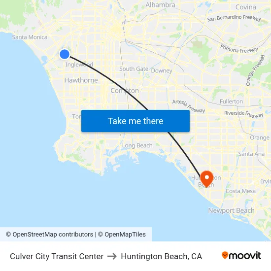 Culver City Transit Center to Huntington Beach, CA map