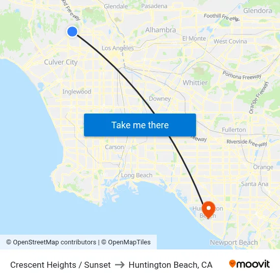 Crescent Heights / Sunset to Huntington Beach, CA map