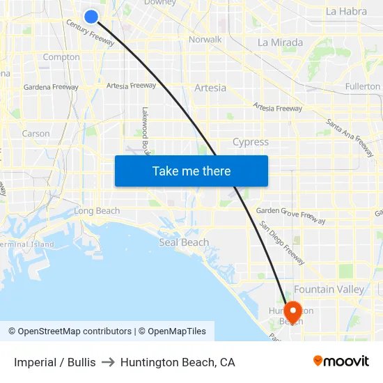 Imperial / Bullis to Huntington Beach, CA map