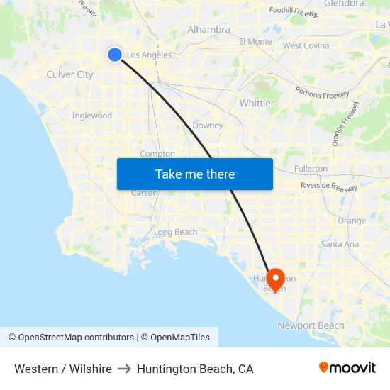 Western / Wilshire to Huntington Beach, CA map