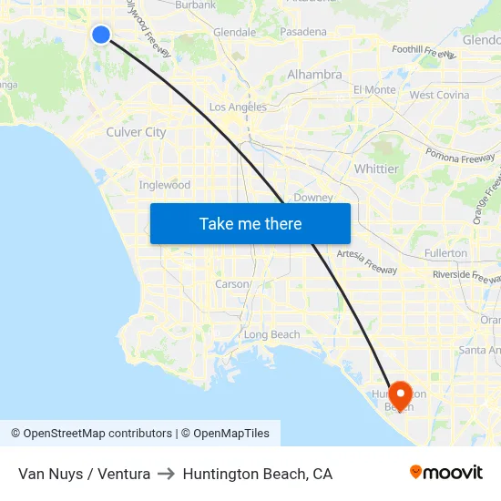 Van Nuys / Ventura to Huntington Beach, CA map