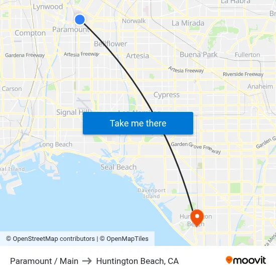 Paramount / Main to Huntington Beach, CA map