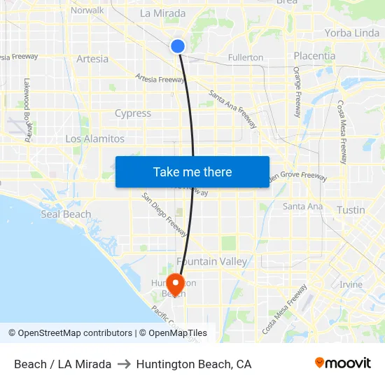 Beach / La Mirada to Huntington Beach, CA map