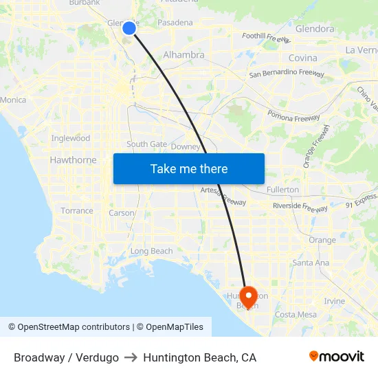 Broadway / Verdugo to Huntington Beach, CA map