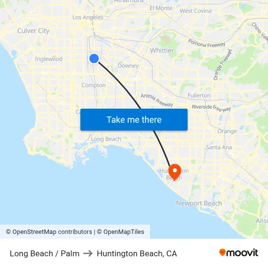 Long Beach / Palm to Huntington Beach, CA map