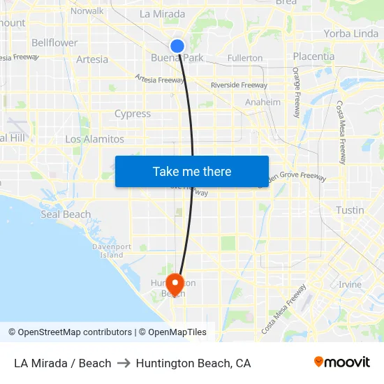 LA Mirada / Beach to Huntington Beach, CA map