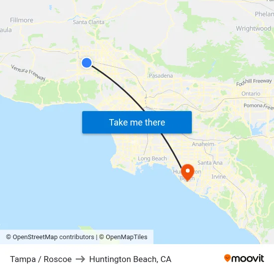 Tampa / Roscoe to Huntington Beach, CA map