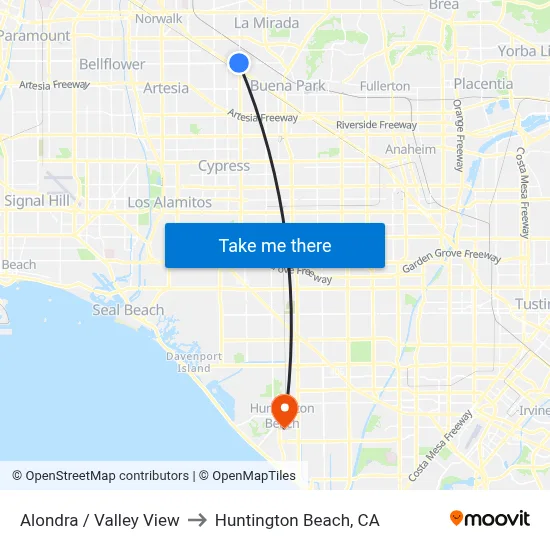 Alondra / Valley View to Huntington Beach, CA map