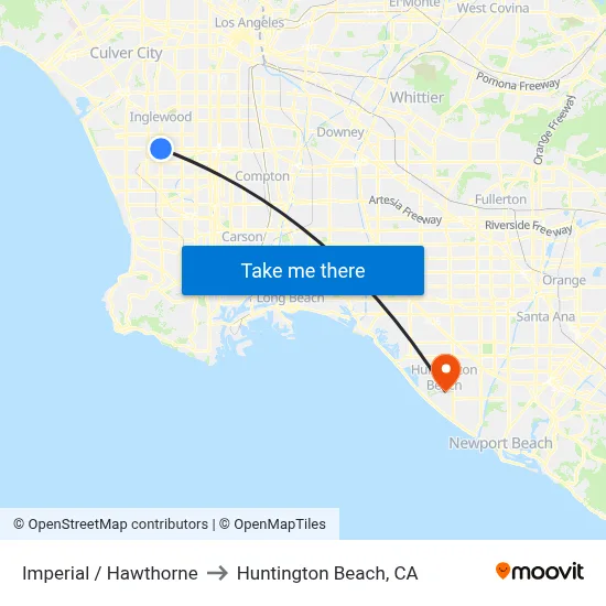 Imperial / Hawthorne to Huntington Beach, CA map