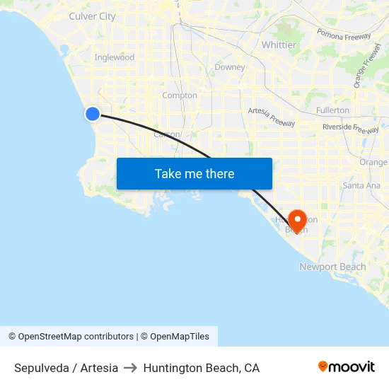 Sepulveda / Artesia to Huntington Beach, CA map