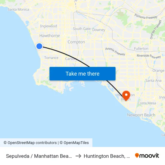Sepulveda / Manhattan Beach to Huntington Beach, CA map