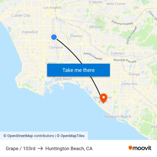 Grape / 103rd to Huntington Beach, CA map
