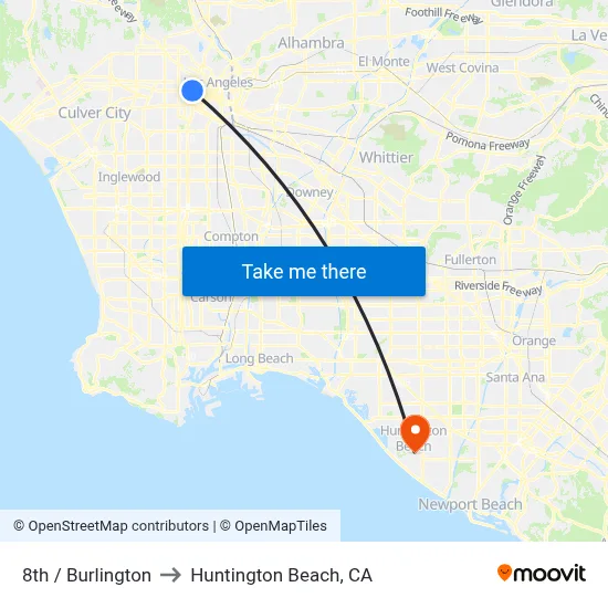 8th / Burlington to Huntington Beach, CA map