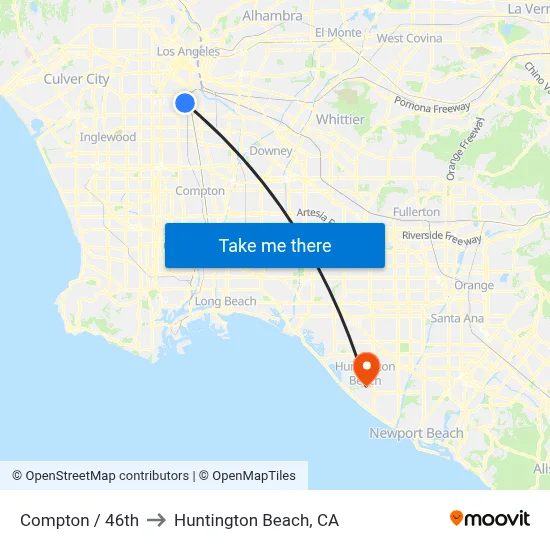 Compton / 46th to Huntington Beach, CA map