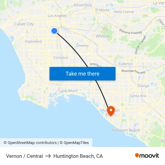 Vernon / Central to Huntington Beach, CA map