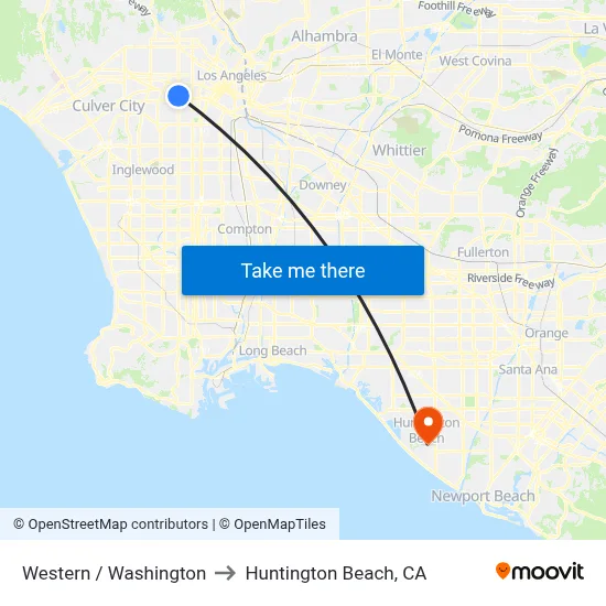 Western / Washington to Huntington Beach, CA map