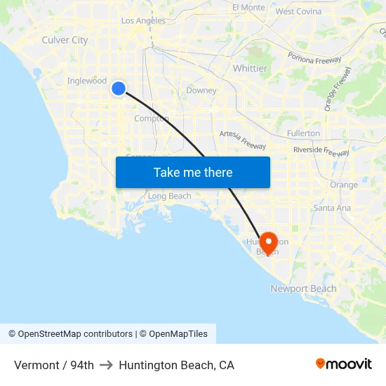 Vermont / 94th to Huntington Beach, CA map