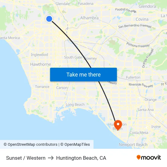 Sunset / Western to Huntington Beach, CA map