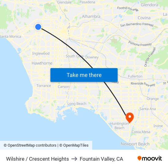 Wilshire / Crescent Heights to Fountain Valley, CA map