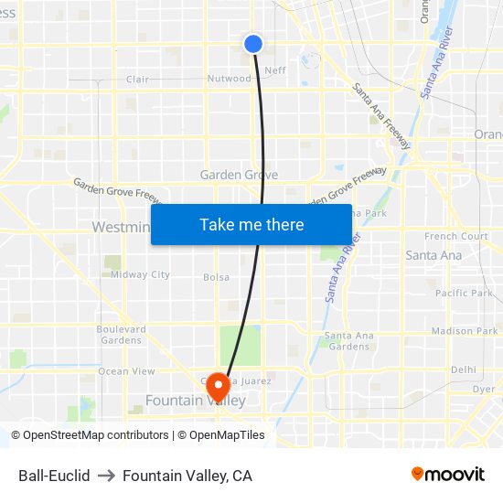 Ball-Euclid to Fountain Valley, CA map