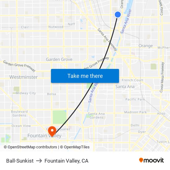 Ball-Sunkist to Fountain Valley, CA map