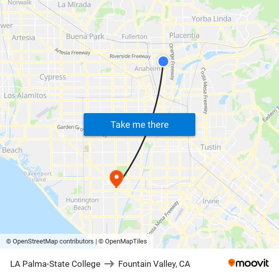 LA Palma-State College to Fountain Valley, CA map