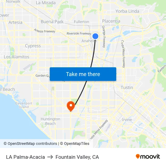 LA Palma-Acacia to Fountain Valley, CA map