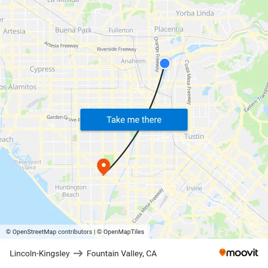 Lincoln-Kingsley to Fountain Valley, CA map