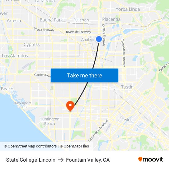 State College-Lincoln to Fountain Valley, CA map