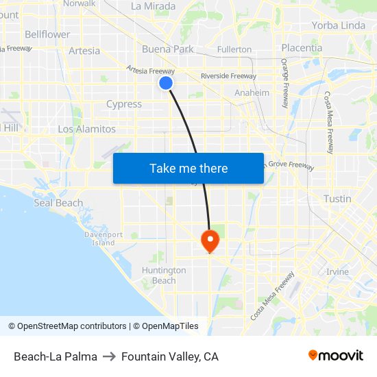 Beach-La Palma to Fountain Valley, CA map