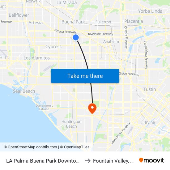 LA Palma-Buena Park Downtown to Fountain Valley, CA map