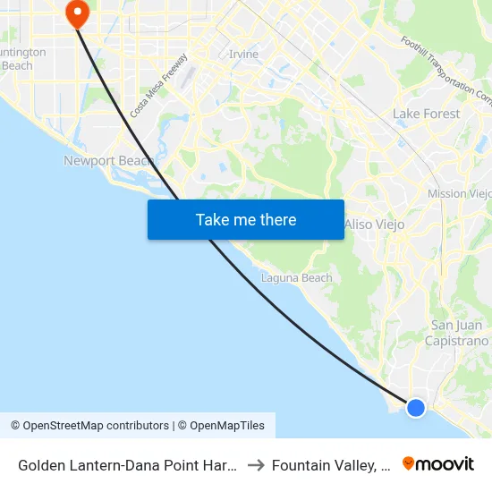 Golden Lantern-Dana Point Harbor to Fountain Valley, CA map