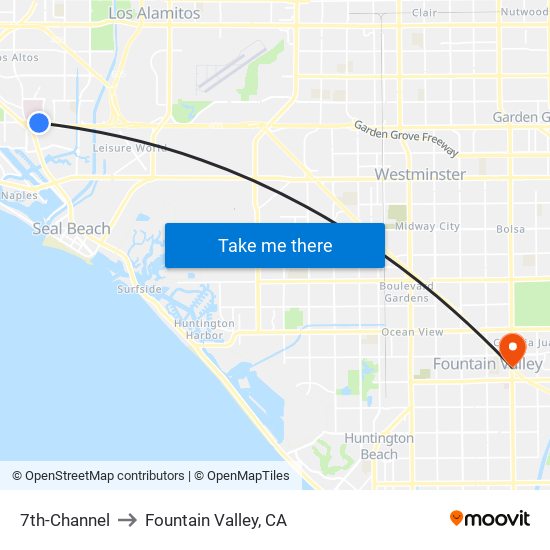 7th-Channel to Fountain Valley, CA map
