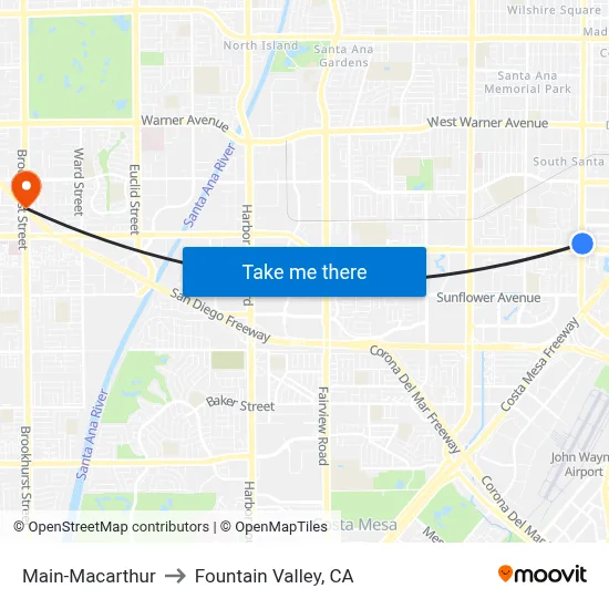 Main-Macarthur to Fountain Valley, CA map