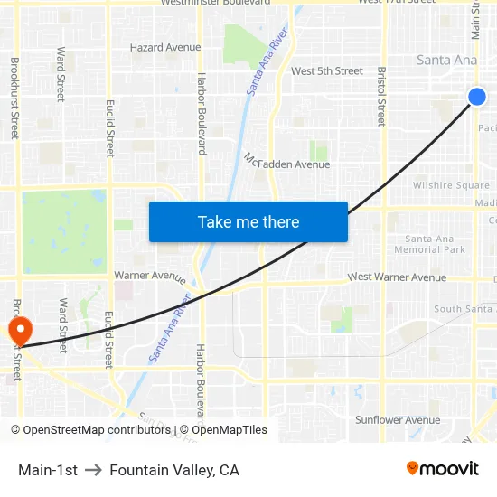 Main-1st to Fountain Valley, CA map