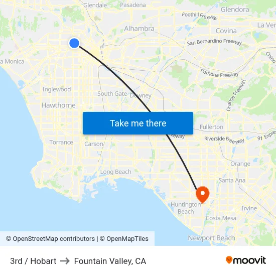 3rd / Hobart to Fountain Valley, CA map