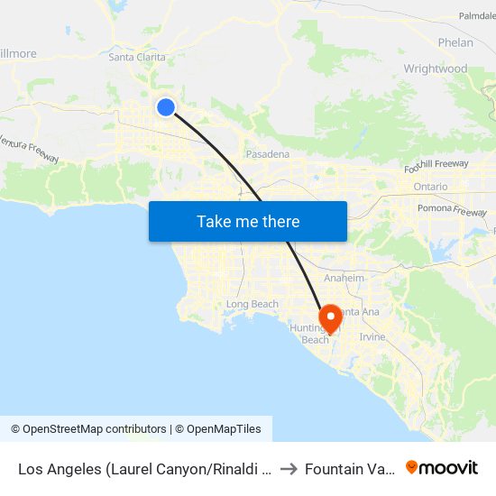 Los Angeles (Laurel Canyon/Rinaldi - San Fernando) to Fountain Valley, CA map