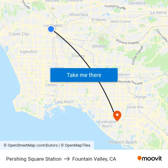 Pershing Square Station to Fountain Valley, CA map