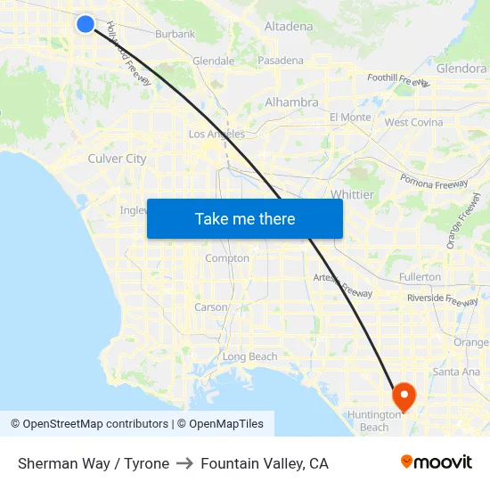 Sherman Way / Tyrone to Fountain Valley, CA map