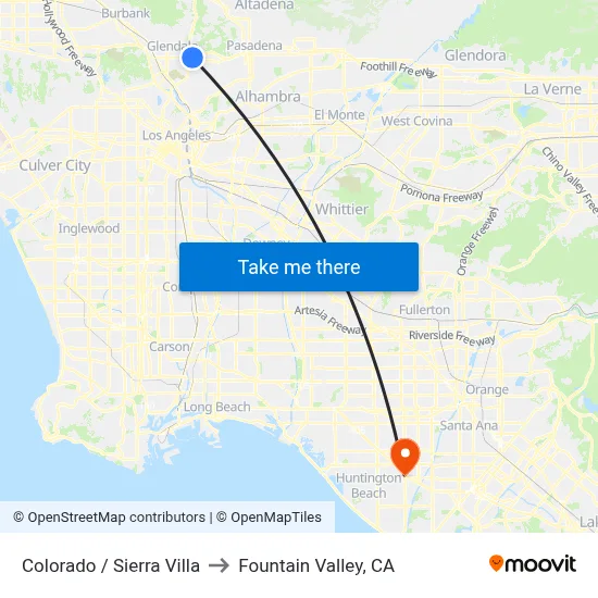 Colorado / Sierra Villa to Fountain Valley, CA map