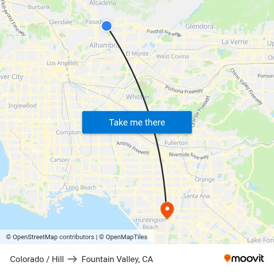 Colorado / Hill to Fountain Valley, CA map