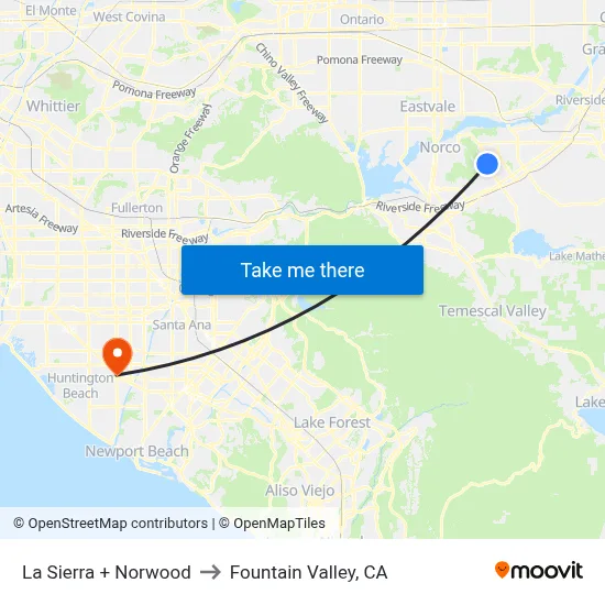 La Sierra + Norwood to Fountain Valley, CA map