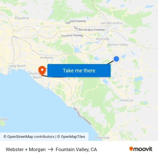 Webster + Morgan to Fountain Valley, CA map