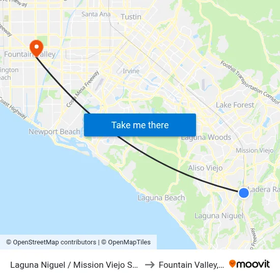 Laguna Niguel / Mission Viejo Station to Fountain Valley, CA map